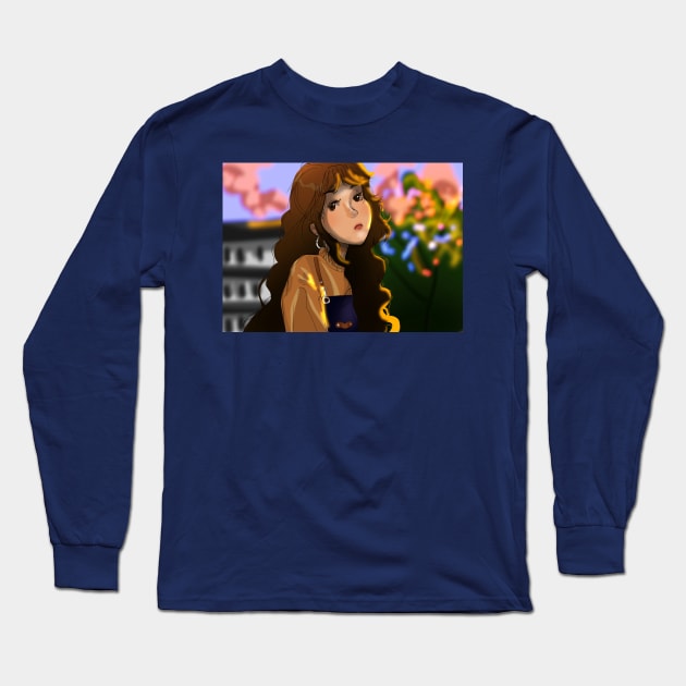 Beautiful Brunette Girl Long Sleeve T-Shirt by PreeTee 